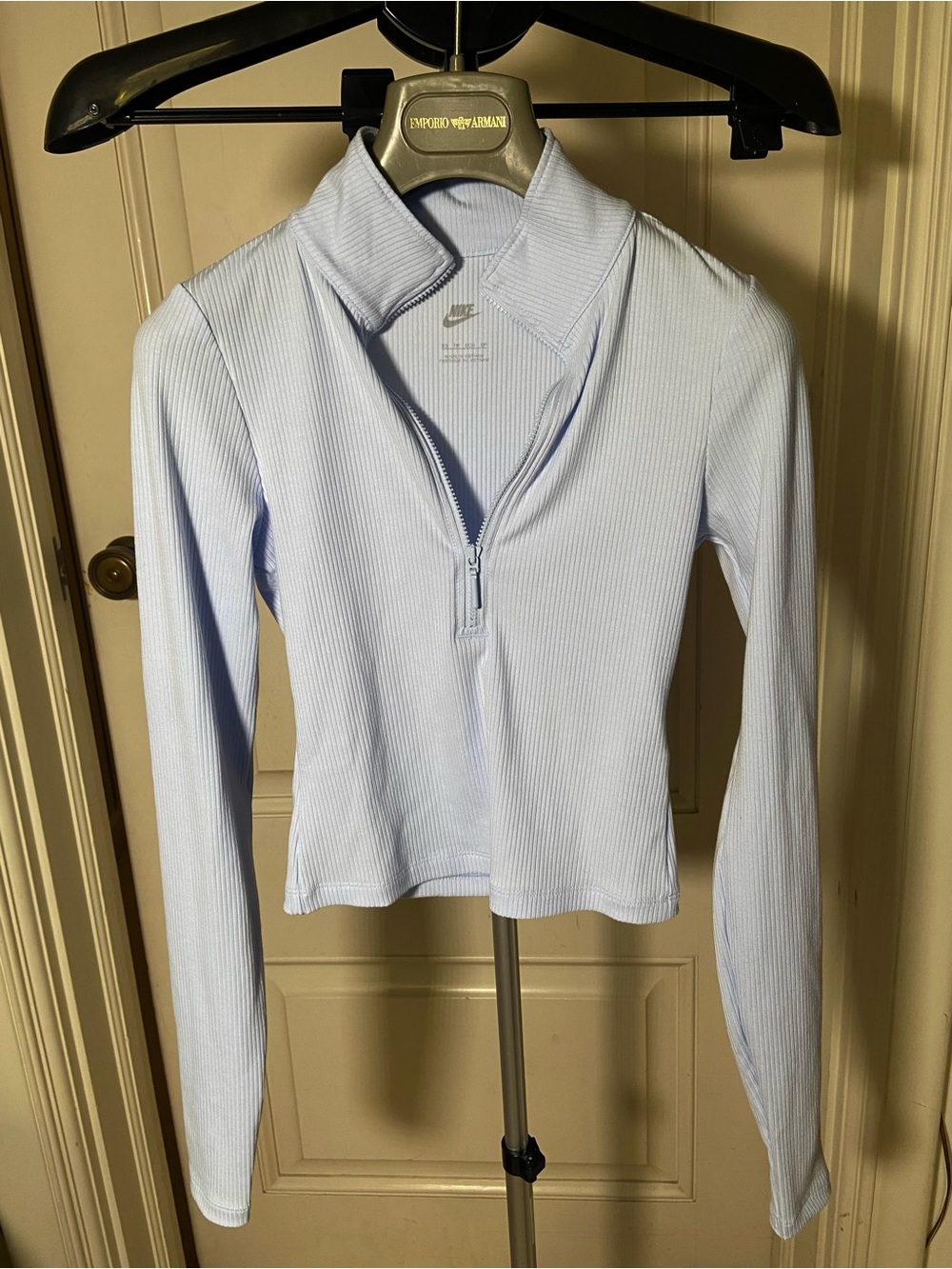 NWT Nike Women's Baby Blue Ribbed Half-Zip Long Sleeve Top XS